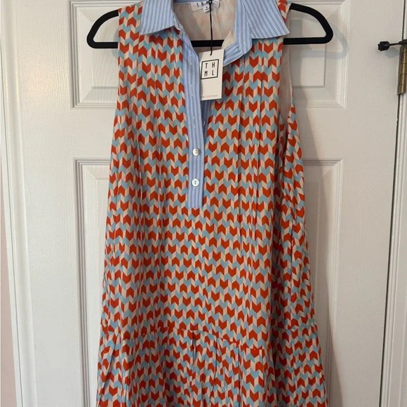 THML | Dresses | Thml Orange And Blue Patterned Mini Dress | Poshmark